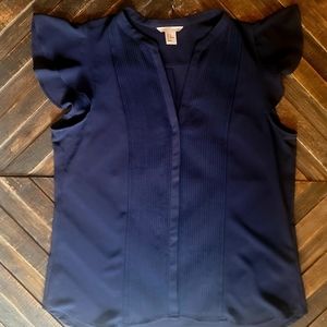 H&M Tissue Weight Pin Tuck Flutter Sleeve Sheer Layer